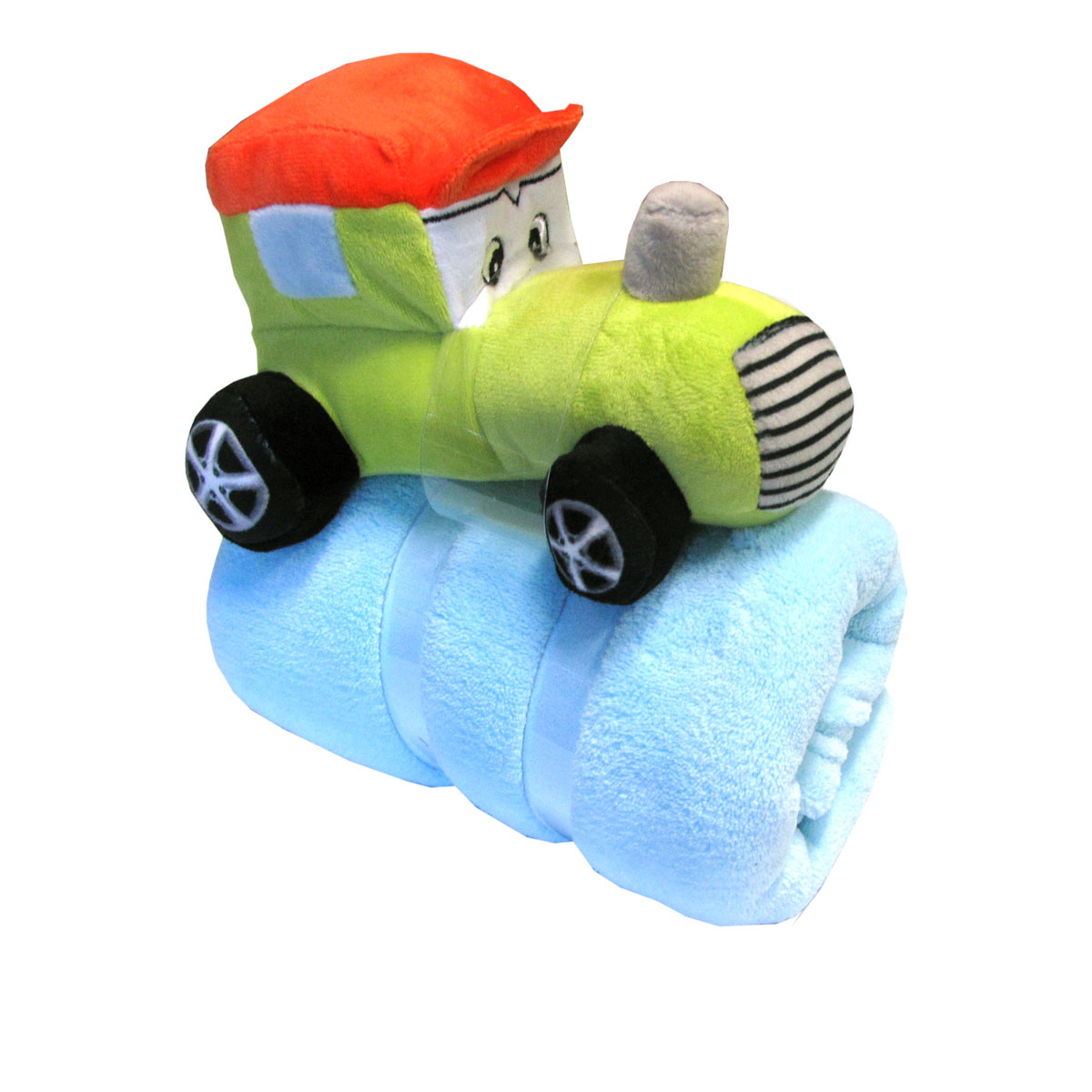 V442-JTC-THROW-BABYTRACTOR-BLUE-SH-145754-00 Baby Blue Blanket with Toy Tractor - Image 1
