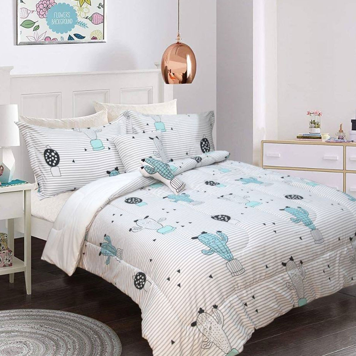 V442-KIT-COMFORTER-3PCESCACTUS-BLUE-SB-146457-00 Ramesses 5 Piece Kids Comforter Set Cactus Single - Image 1