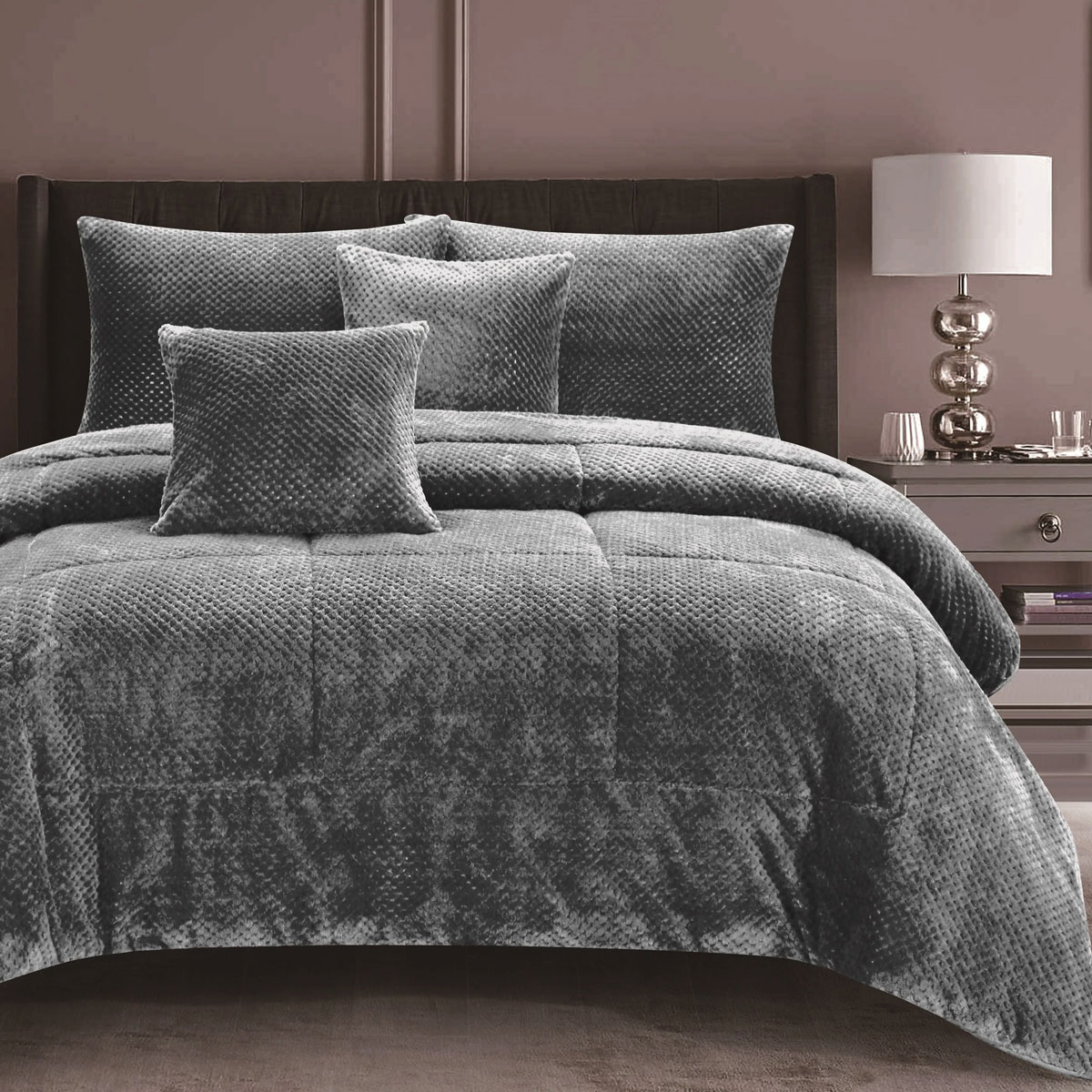 V442-KIT-COMFORTER-WAFFLEFLEECE-FROSTGREY-QS-173520-00 Ramesses Waffle Fleece Frost Grey 3 Pcs Comforter Set Queen - Image 1