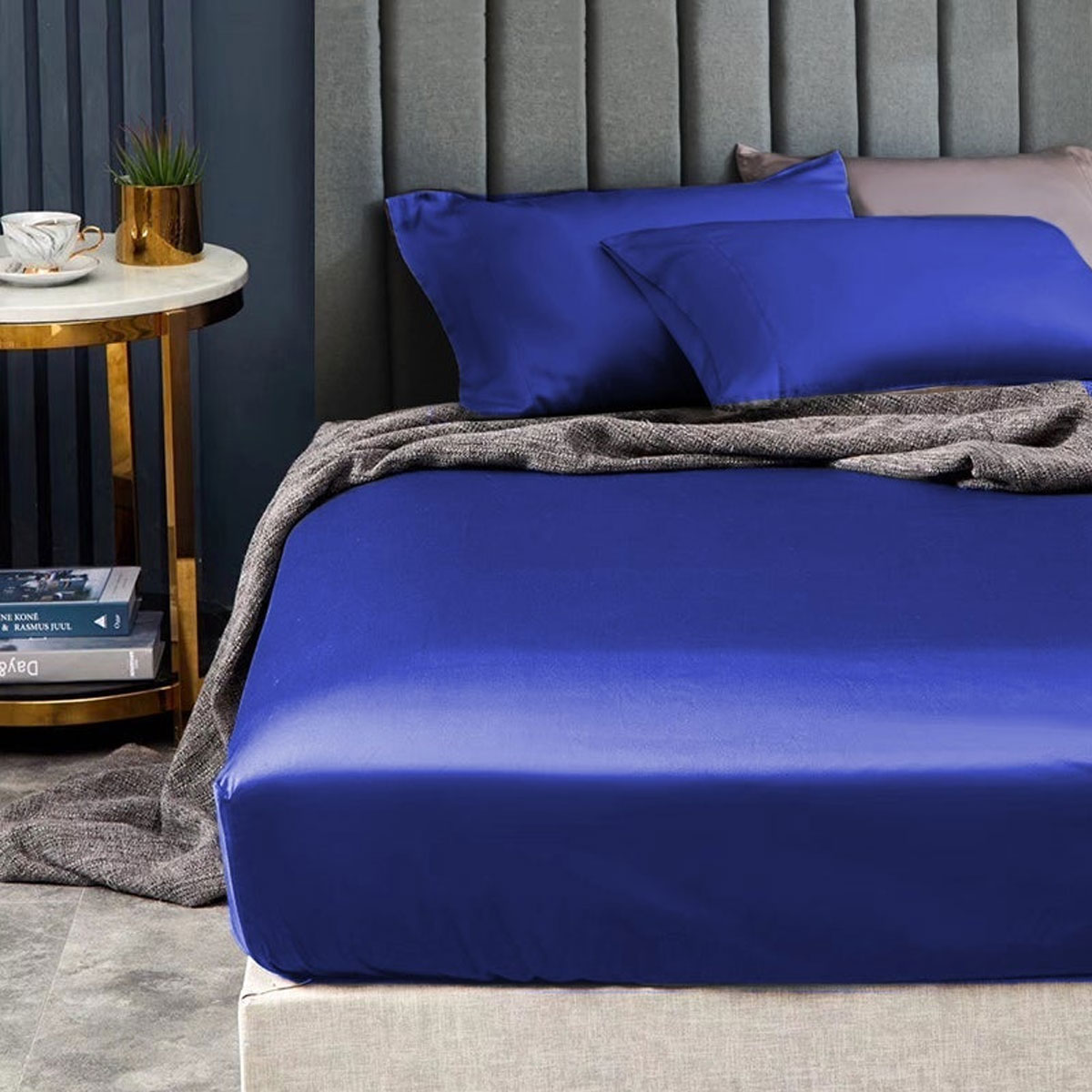 V442-KIT-FITTEDSS-1500TCEGYPTIANC-RBLUE-QS-174697-00 Ramesses 1500TC Elite Egyptian Cotton Sateen Fitted Sheet Combo Set Royal Blue Queen - Image 1