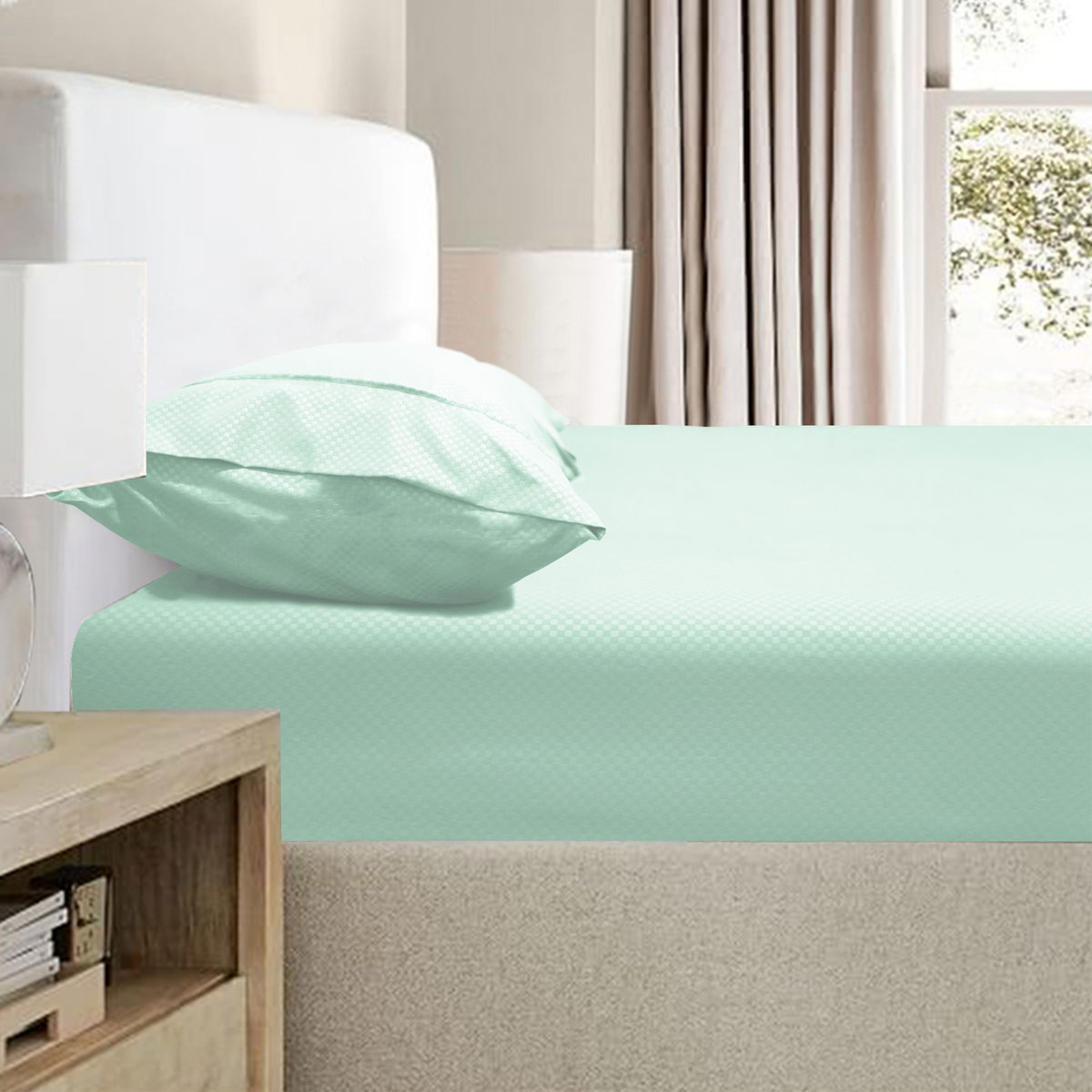 V442-KIT-FITTEDSS-2000TCBAMBOO-AQUA-KS-174779-00 Ramesses 2000TC Bamboo Embossed Fitted Sheet Combo Set Aqua King Single - Image 1