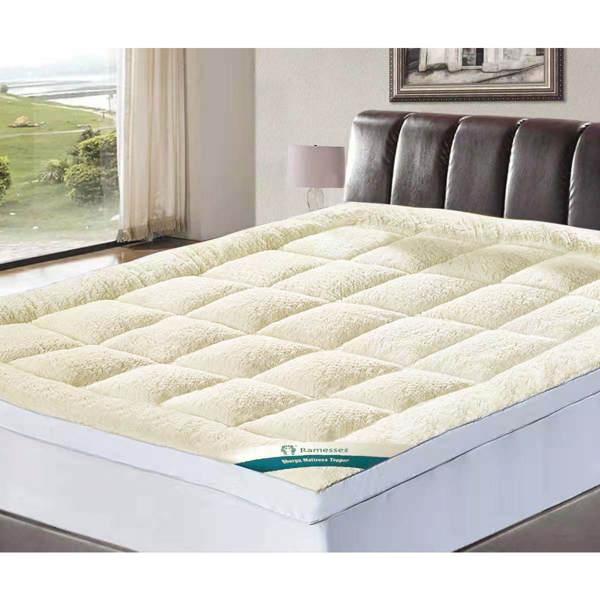 V442-KIT-MATTRESST-1600GSMSHERPA-WHITE-SB-173674-00 Ramesses 1600GSM Sherpa Winter Mattress Topper Single - Image 1