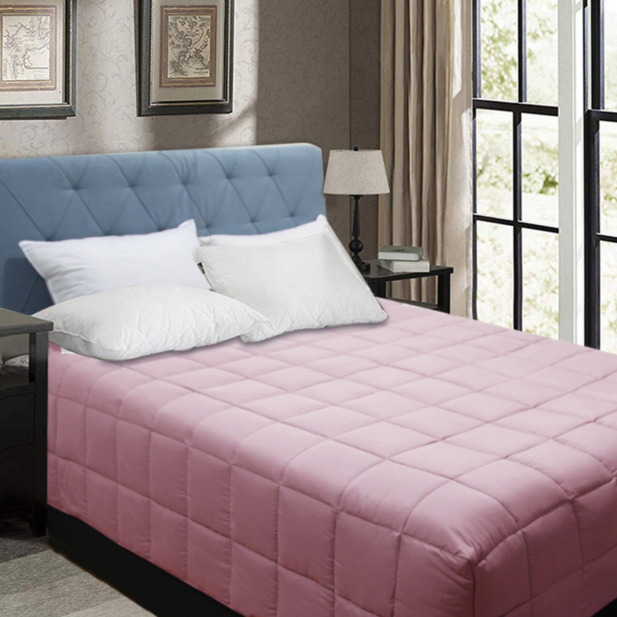 V442-KIT-QUILT-BOXEND-DUSTYPINK-SB-173653-00 Shangri La Bamboo Blend Microfiber Box End Quilt Dusty Pink Single - Image 1