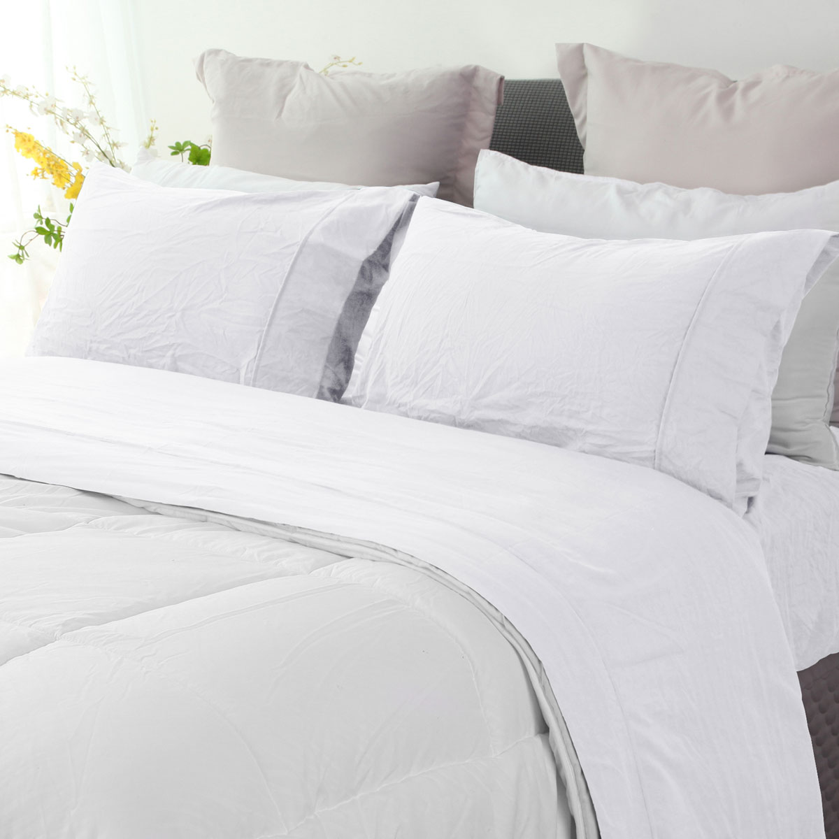 V442-KIT-SHEETS-PEBBLEWASHLINEN-WHITE-KI-202503241626-00 Ramesses White Pebble Wash Linen Look Alternative Sheet Set King - Image 1