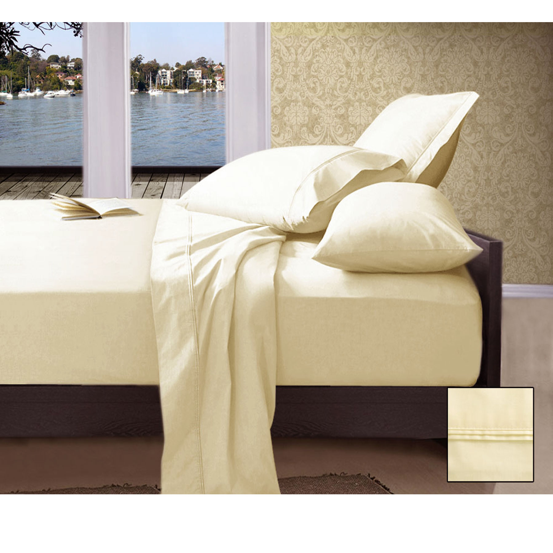V442-KIT-SHEETS-PIMAPLAIN-IVORY-QS-158546-00 Ramesses 1000TC American Pima Cotton Plain Design Sheet Set Ivory Queen - Image 1