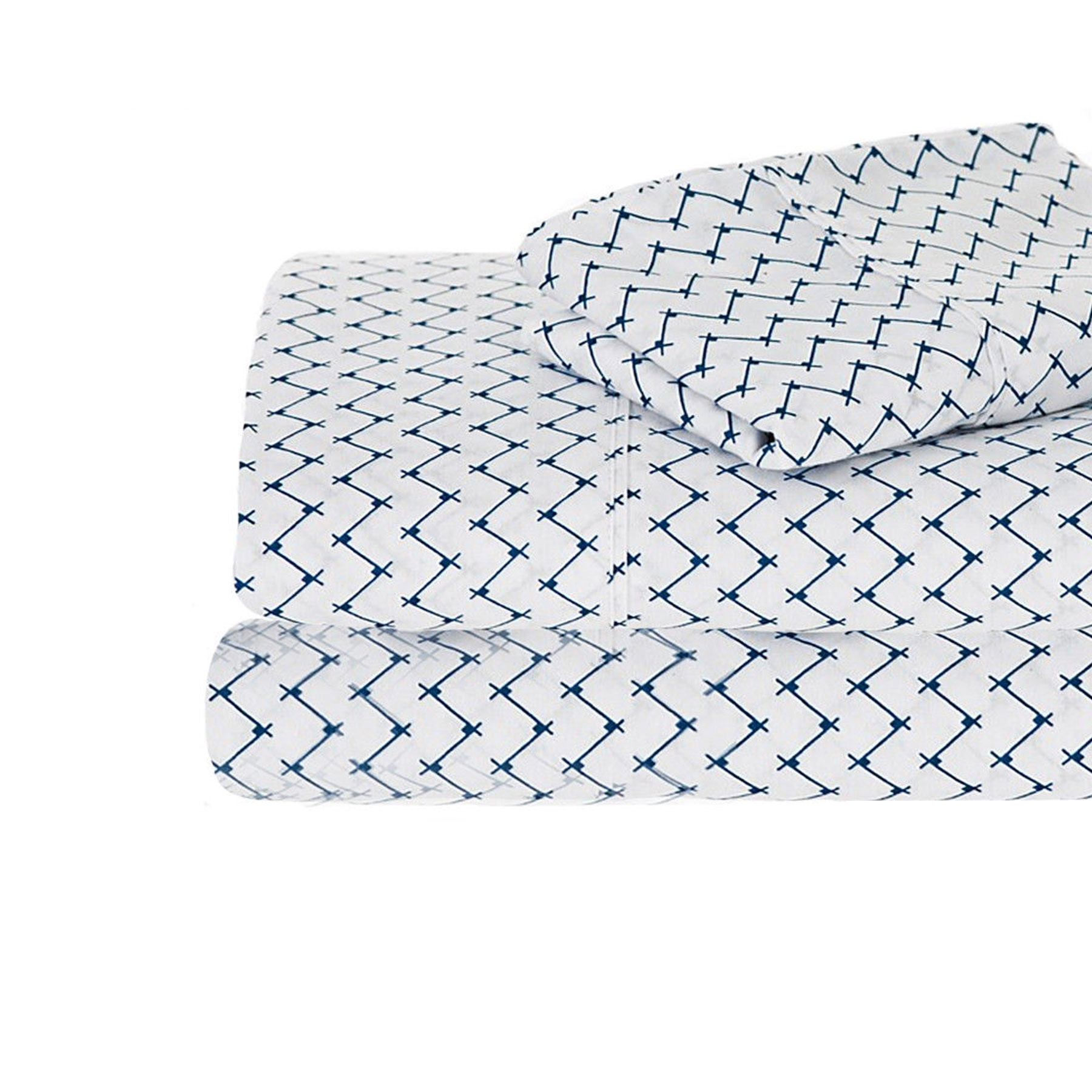 V442-KIT-SHEETS-SEFTON-NAVY-SB-158665-00 Ramesses 250TC Egyptian Cotton Printed Sheet Set Navy Sefton Single - Image 1