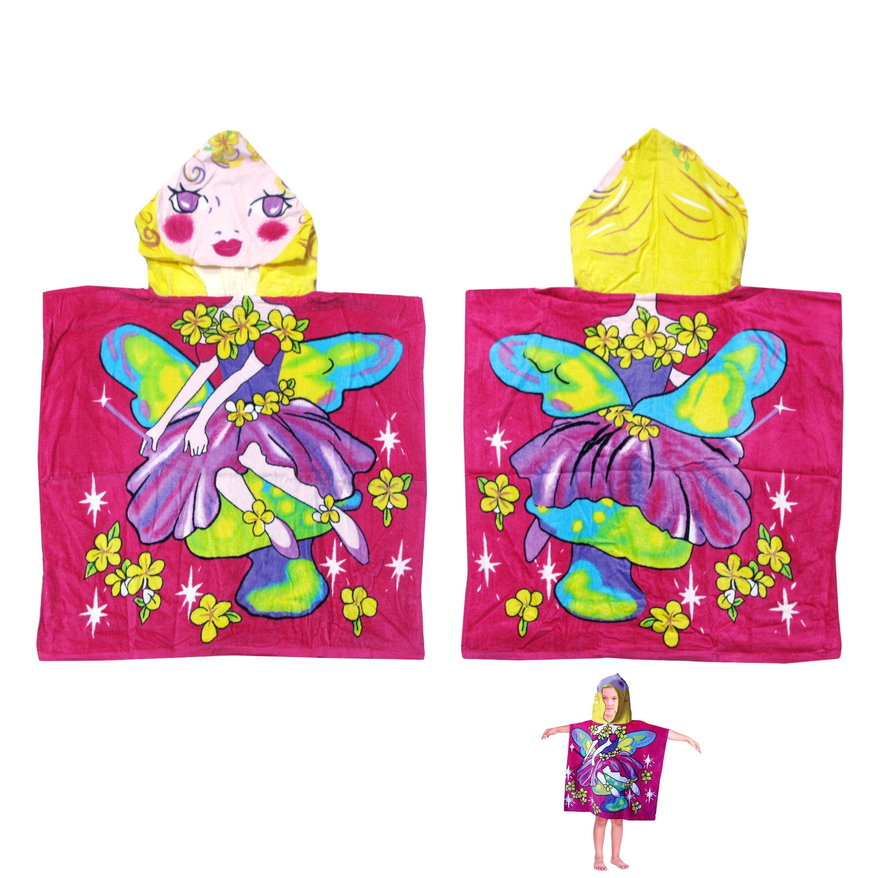 V442-KIT-TOWEL-HOODEDFAIRY-PINK-SH-145677-00 Cute Kids Cotton Hooded Towel Poncho 60 x 120 cm Fairy - Image 1