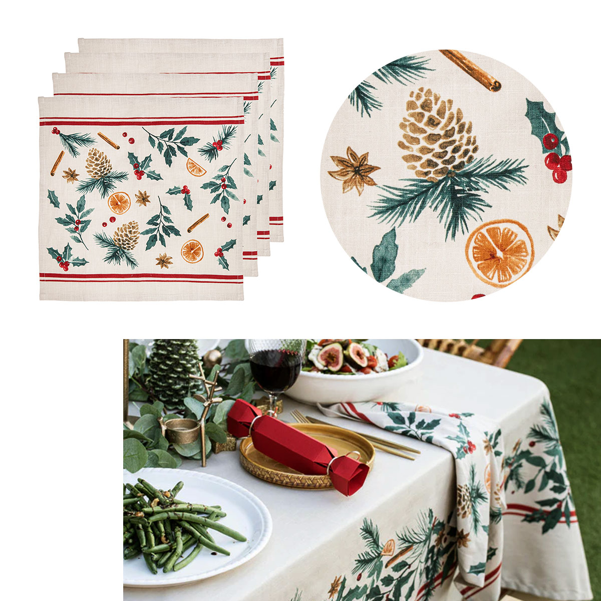 V442-LDE-MISC-SETOF4EVERGREENNAPKINS-GREEN-SQ-199959-00 Ladelle Set of 4 Evergreen 100% Cotton Napkins 45 x 45 cm - Image 1