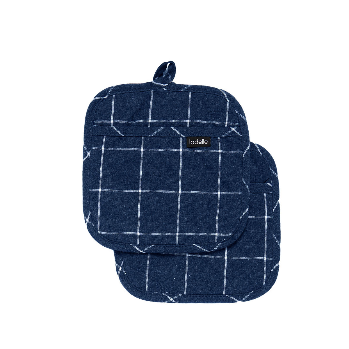 V442-LDE-OVENM-ECOCHECKSETOF2POTHOLDER-NAVY-RE-199949-00 Ladelle Eco Check Navy Set of 2 Pot Holders 21 x 21 cm - Image 1