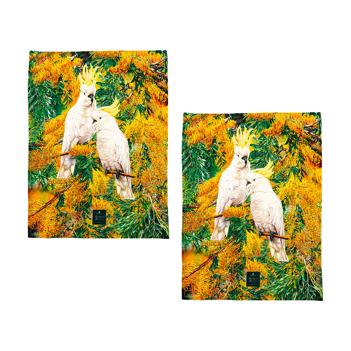 V442-LDE-TEAT-COCKATOOSSETOF2-YELLOW-RE-77670-00 Set of 2 Backyard Beauties Kitchen Tea Towels Cockatoos 50 x 70 cm - Image 1