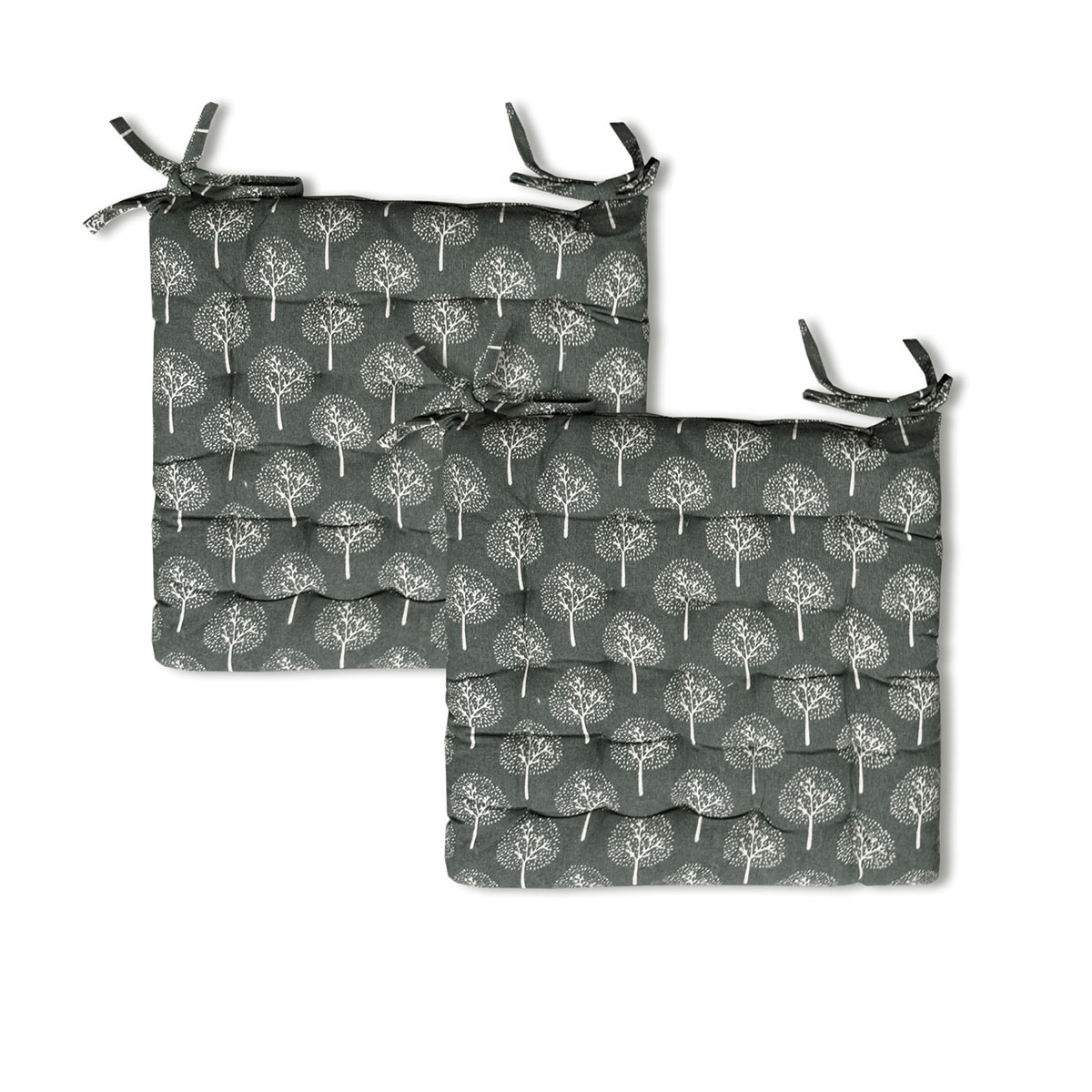 V442-LYL-CHAIRCU-SETOF2TREEOFLIFE-DARKGREY-SQ-189759-00 Lylac Homewares Tree of Life Set of 2 Cotton Chair Pads Dark Grey - Image 1
