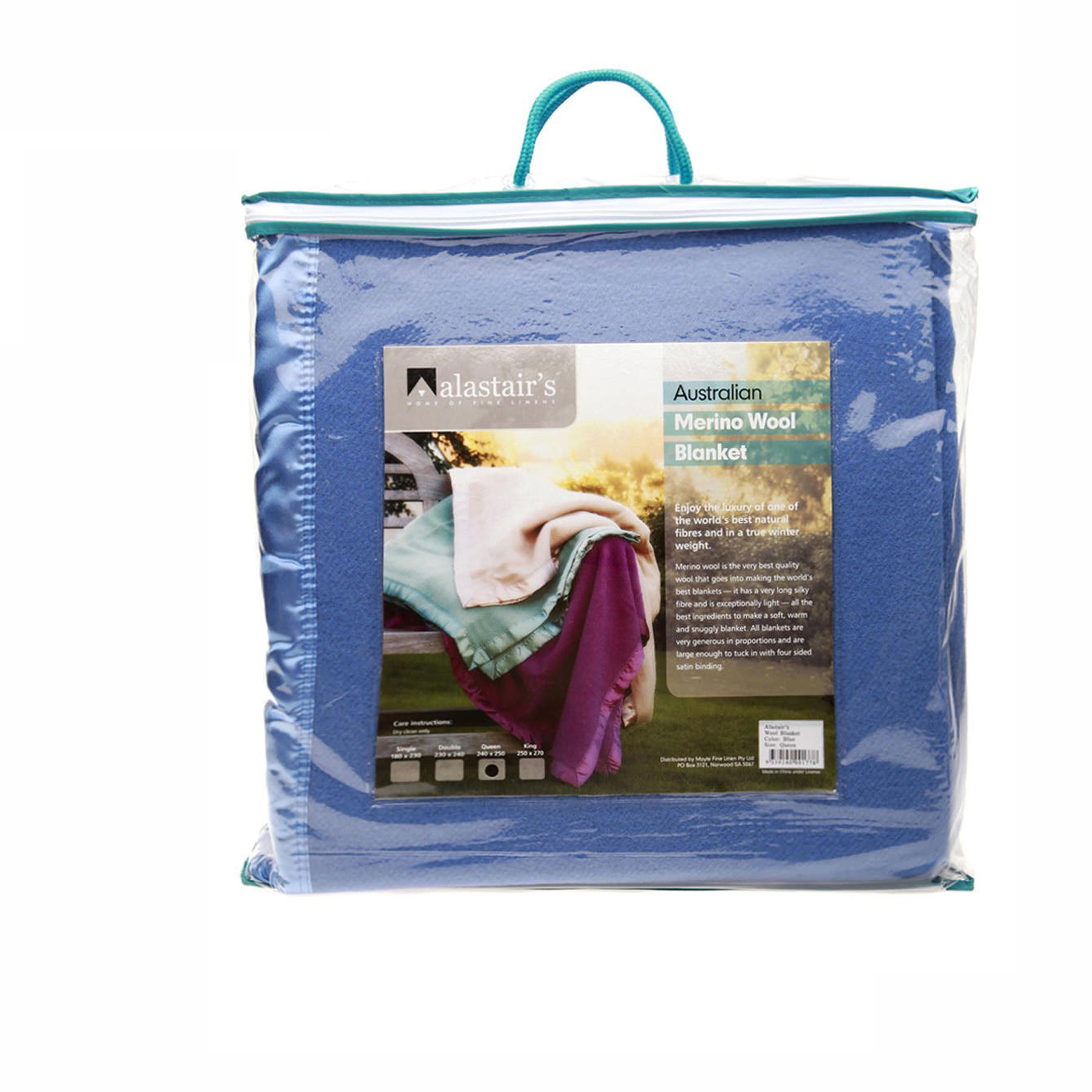 V442-MFL-BLANKET-WOOL-BLUE-DS-202896-00 Alastairs 375GSM Australian Merino Wool Blanket Blue - Double - Image 1