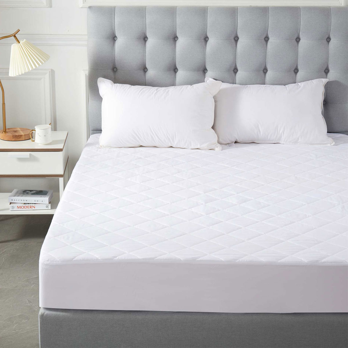 V442-MFL-MATTRESSP-SOHOMICROFIBRE-WHITE-DS-202909-00 Soho Collection Quilted Microfibre Fitted Mattress Protector 38cm Wall Double - Image 1