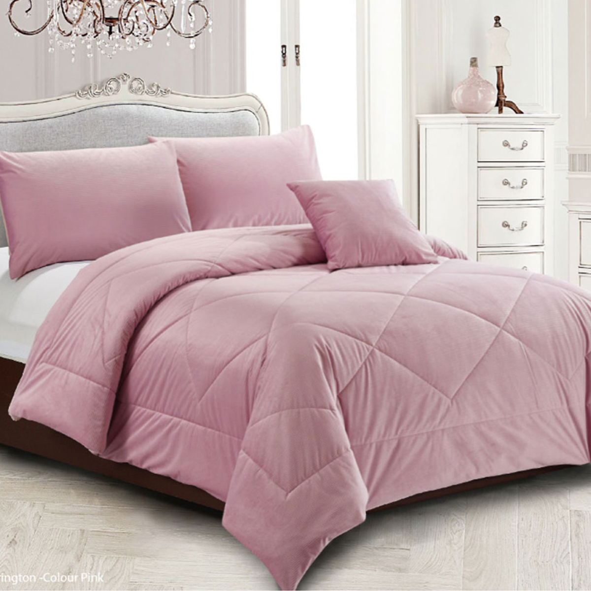 V442-MFL-QUILT-CARRINGTON-PINK-KI-204217-00 Georges Fine Linens Carrington Quilt / Comforter Set Pink King - Image 1