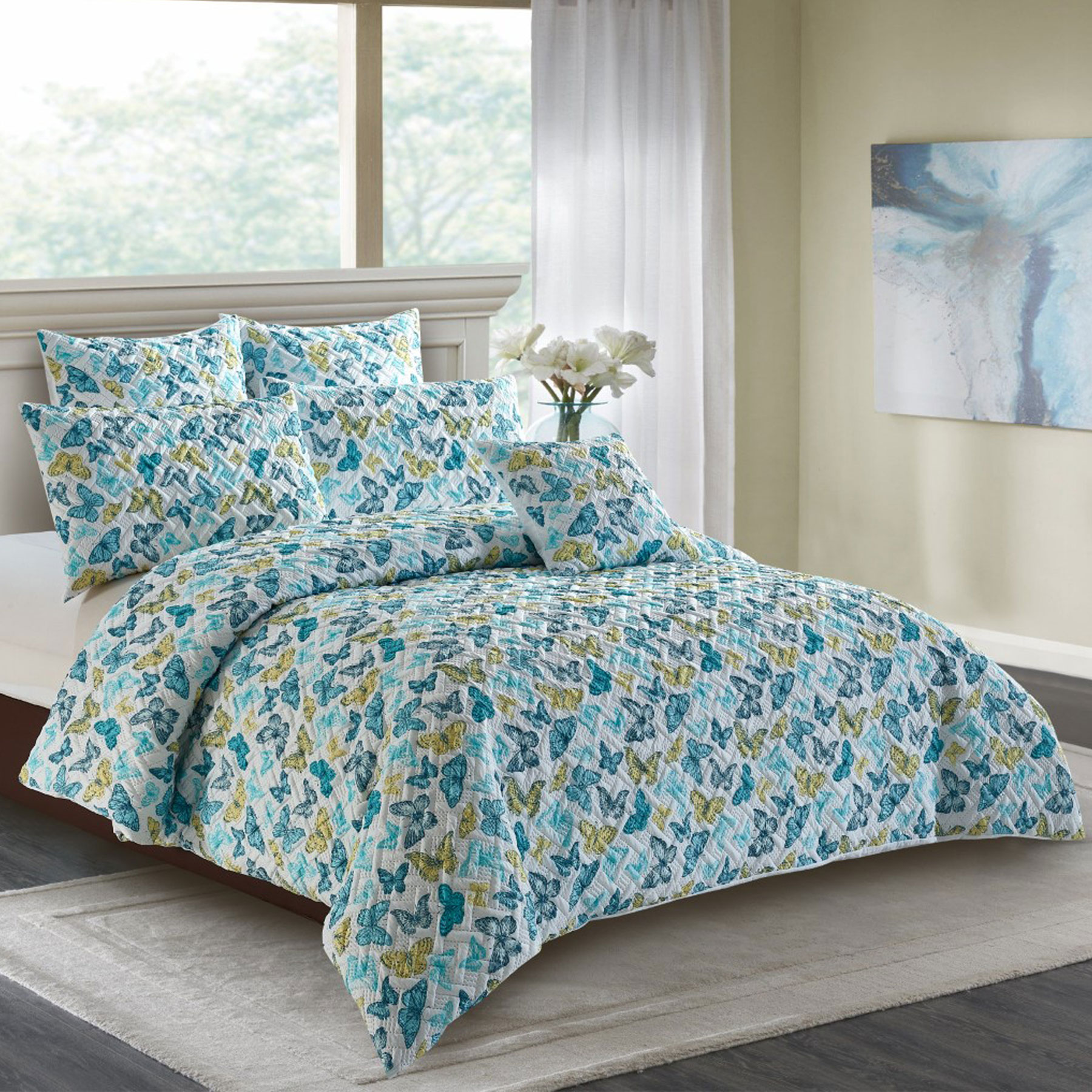 V442-MFL-QUILTCS-BUTTERFLY-MULTI-QS-213130-00 Georges Fine Linens Butterfly Quilt Cover Set - Queen - Image 1