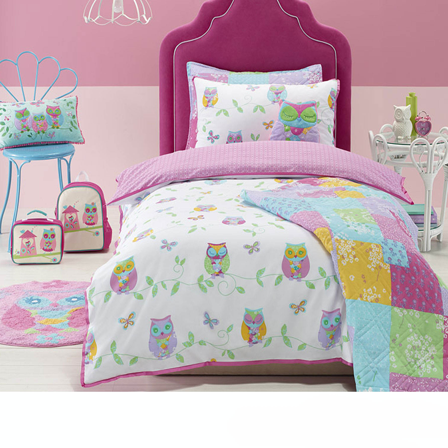 V442-PIL-QUILTCS-OWLSONG-WHITE-DS-208839-00 Jiggle & Giggle Owl Song Quilt Cover Set Double - Image 1