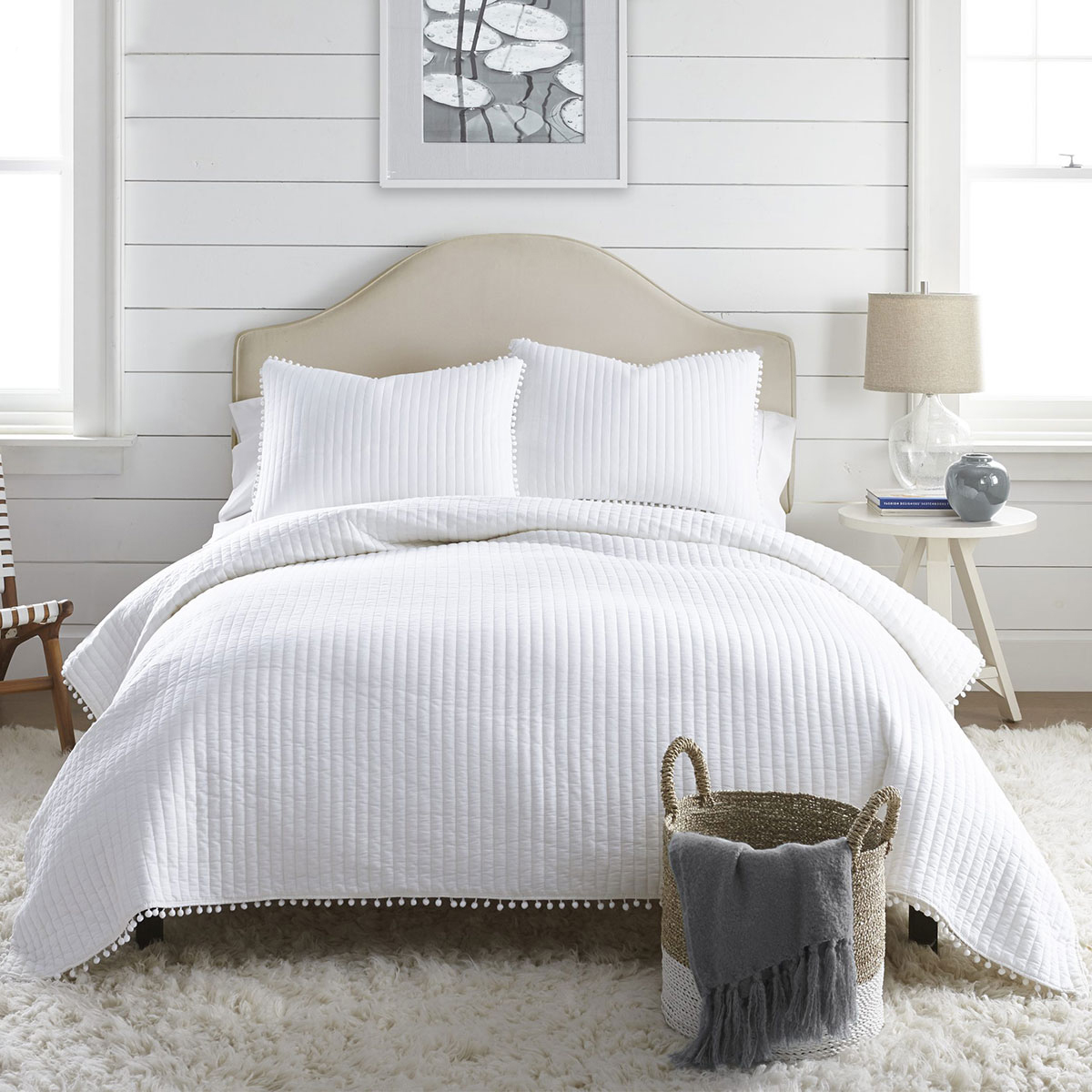 V442-RAN-COVERLET-CLAVOPOMPOM-WHITE-QS-204204-00 Jenny Mclean Clavo Pompom White 3 Piece 100% Cotton Coverlet Set Queen - Image 1