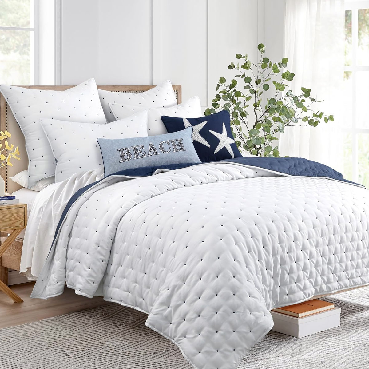 V442-RAN-COVERLET-SWISSDOTS-BLUE-SK-204199-00 Jenny Mclean Swiss Dots Blue 3 Piece Coverlet Set Super King - Image 1