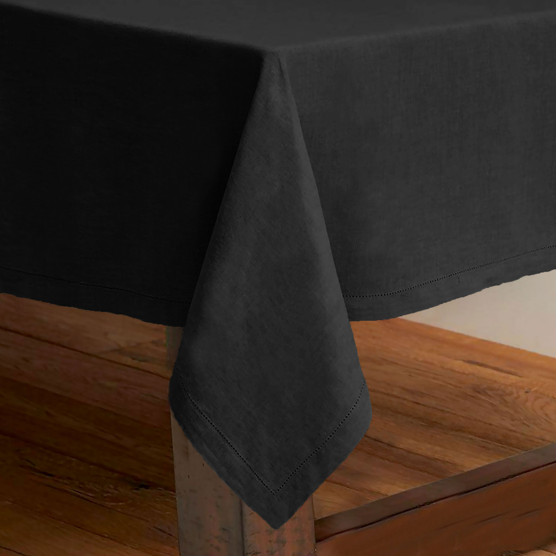 V442-RAN-TABLEC-HEMSTITCH360-BLACK-RE-77522-00 Rans Pure Cotton Hemstitch Tablecloth 150 X 360 cm - Black - Image 1