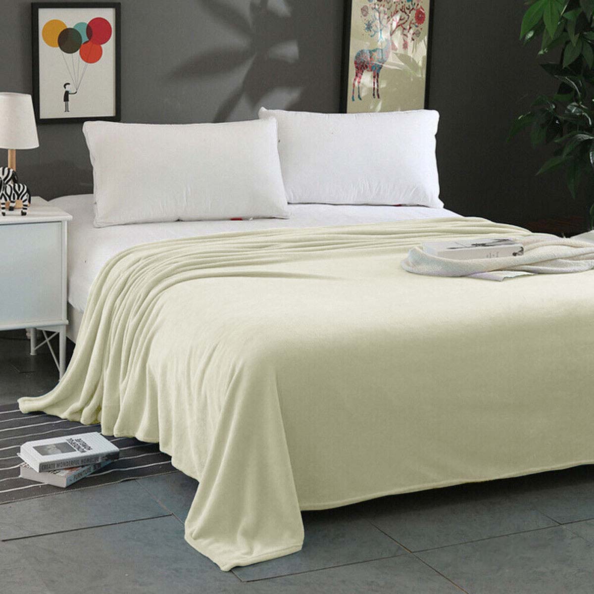 V442-STT-BLANKET-25MICROFLANNELPLUSH-CREAM-QS-202503241615-00 Super Soft Micro Flannel Plush Blanket Queen 220 x 240cm Cream - Image 1