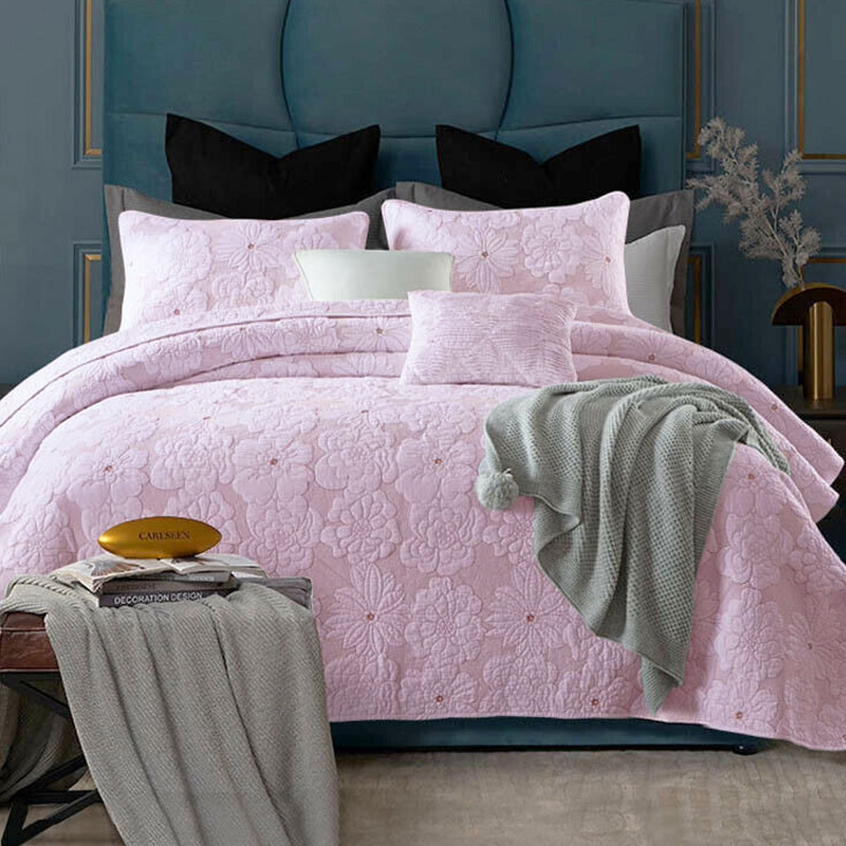 V442-STT-COVERLET-FLORIADE-PINK-QS-202502280845-00 Cotton Rich Lightly Quilted Coverlet Set Floriade Pink Queen - Image 1