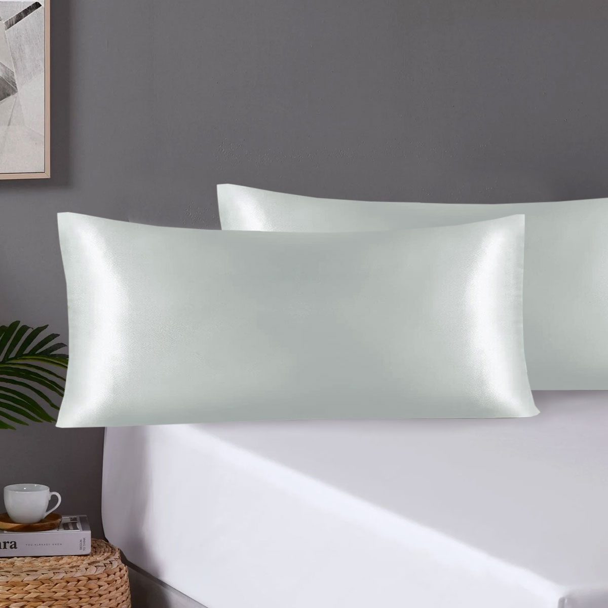 V442-STT-PILLOWC-PAIRSATIN-GREY-KI-202503241610-00 Pair of King Satin Silk Pillowcases with Envelope Closure 51 x 102 cm Grey - Image 1