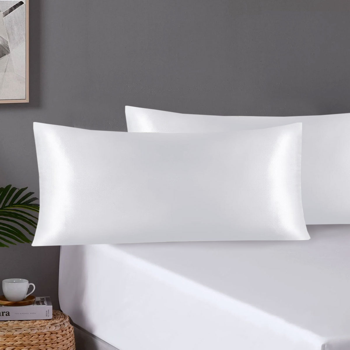 V442-STT-PILLOWC-PAIRSATIN-WHITE-KI-202503241611-00 Pair of King Satin Silk Pillowcases with Envelope Closure 51 x 102 cm White - Image 1