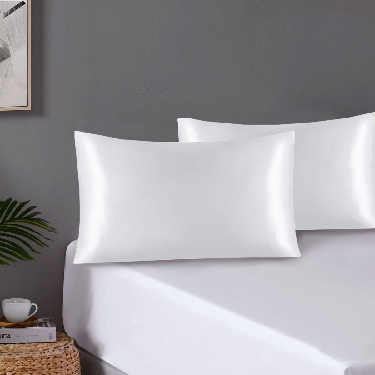 V442-STT-PILLOWC-PAIRSATIN-WHITE-ST-202503241611-00 Pair of Standard Satin Silk Pillowcases with Envelope Closure 51 x 76 cm White - Image 1