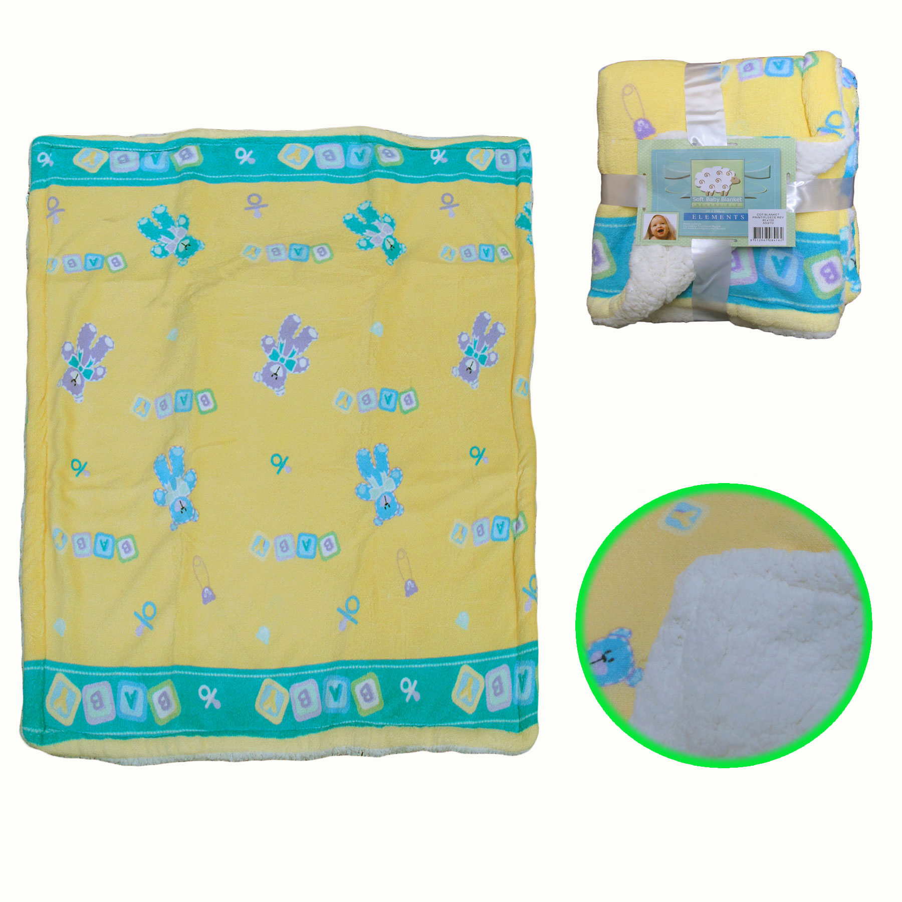 V442-TOC-BLANKET-SOFTBABY-YELLOW-RE-204247-00 Elements Soft Coral Fleece Baby Blanket 80 x 100 cm - Yellow - Image 1