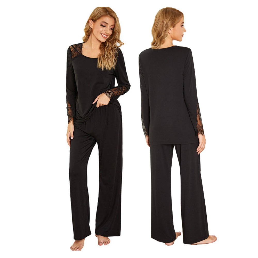 V462-FB-59-01-95892-00 Polycotton Knit Lace Stitching Pyjama Tracksuit Set UK Size (M Size) - Image 1