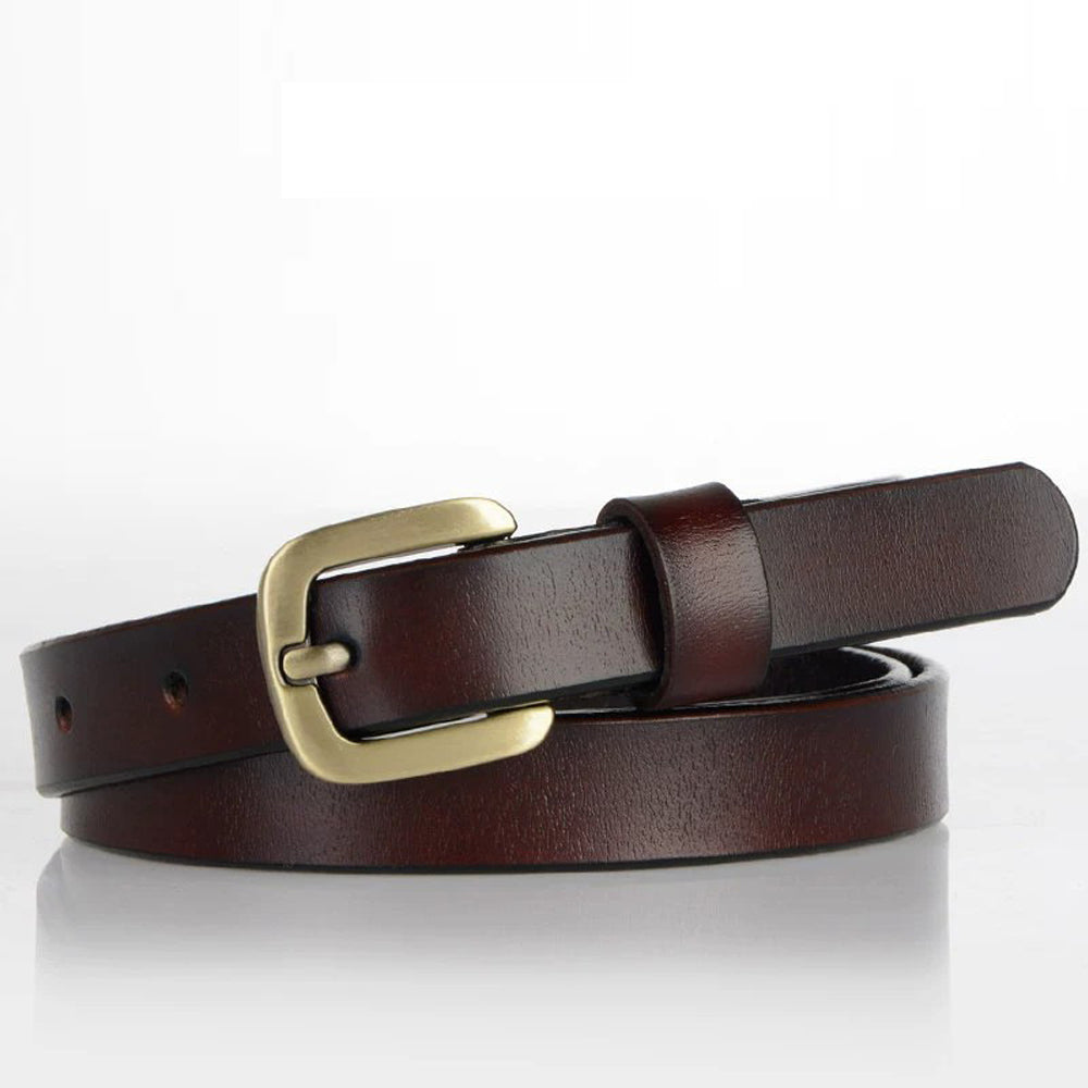 V462-FB-75-02-96531-00 New Women's Belt Luxury Genuine Leather Belts For Women Female Gold Pin Buckle (Coffee) - Image 1