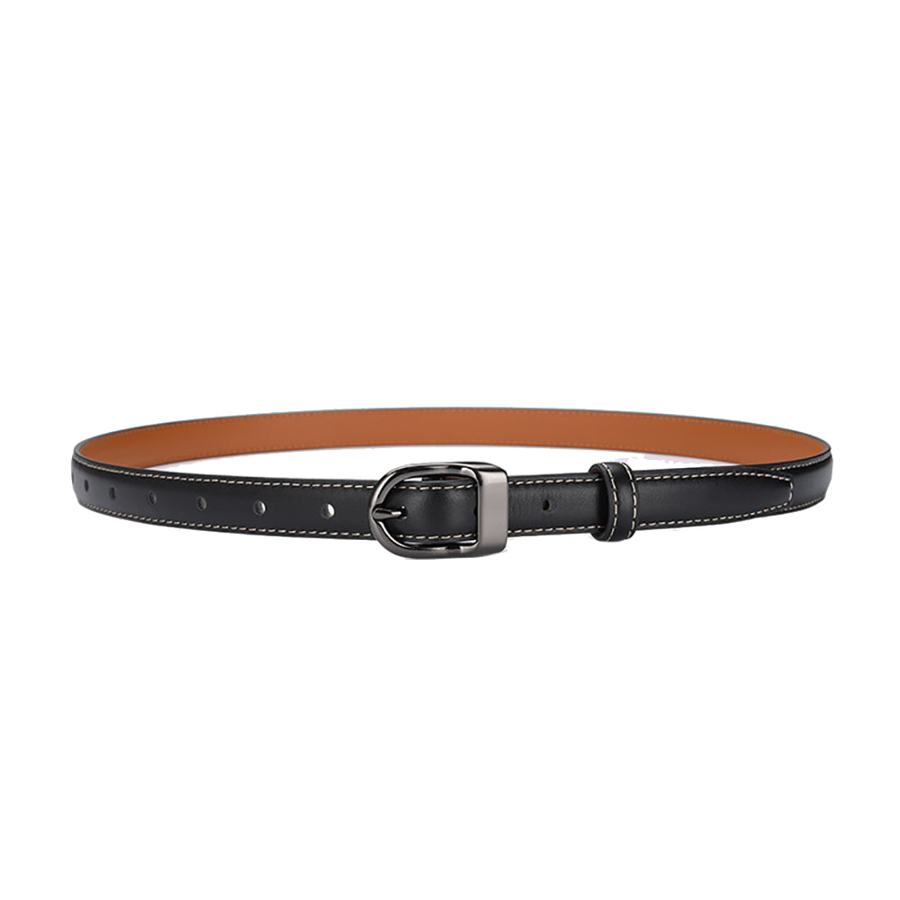 V462-FB-76-01-96530-00 Luxury Top Layer Cow Leather Belt Women's Simple Decorative Jeans Belt Versatile Fashion Thin Belt (Black) - Image 1