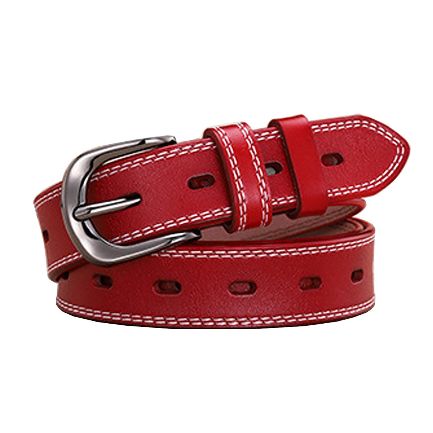 V462-FB-95-03-97366-00 Classic Leather Belts for Women, Joyreap Genuine Leather Womens Belts Alloy Pin Buckle (Red) - Image 1