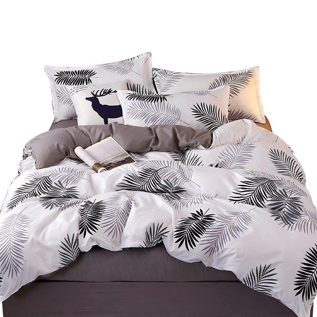 V462-H-05-05-95925-00 Palm Leaves Pattern Aloe Cotton Flat Sheet Quilt Cover Pillowcases 4pcs Bedding Set (Queen) - Image 1