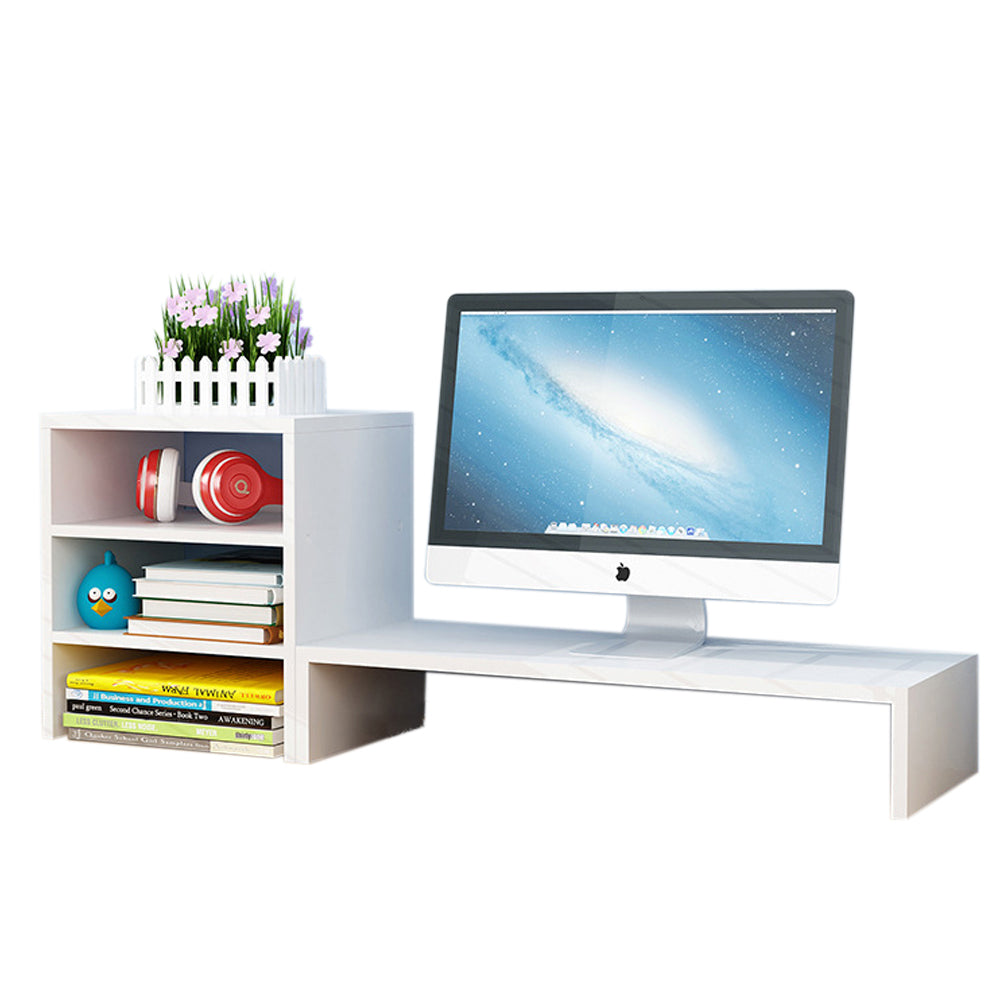 V462-SP-55-01-139652-00 Wooden Desk Monitor Riser Stand With 3Tier Storage Shelves Desktop Bookshelf(White Wood(Style 01)) - Image 1