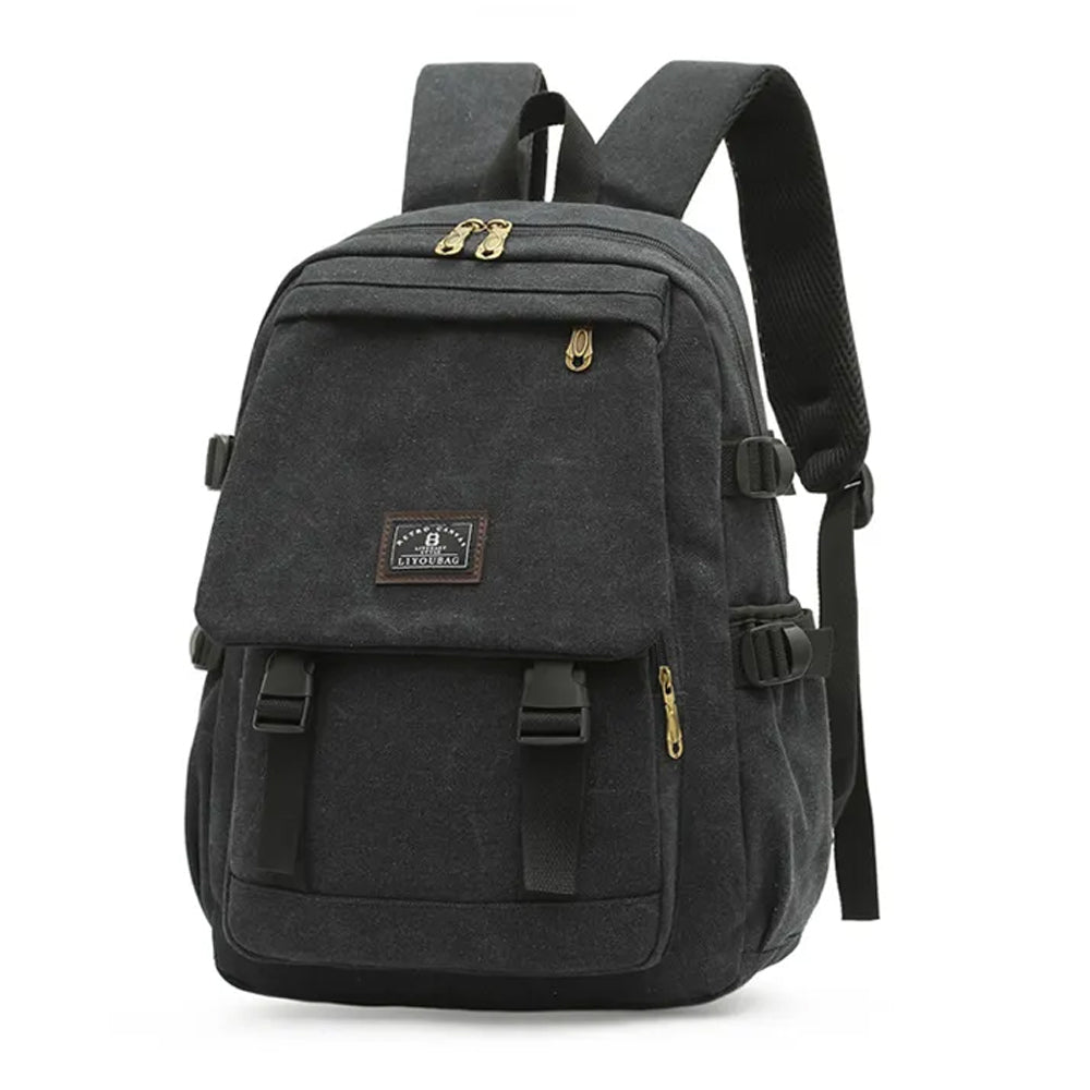 V462-TO-42-01-98725-00 Unisex Leisure Canvas Backpack Durable Waterproof Outdoor Travel Rucksack(Black) - Image 1