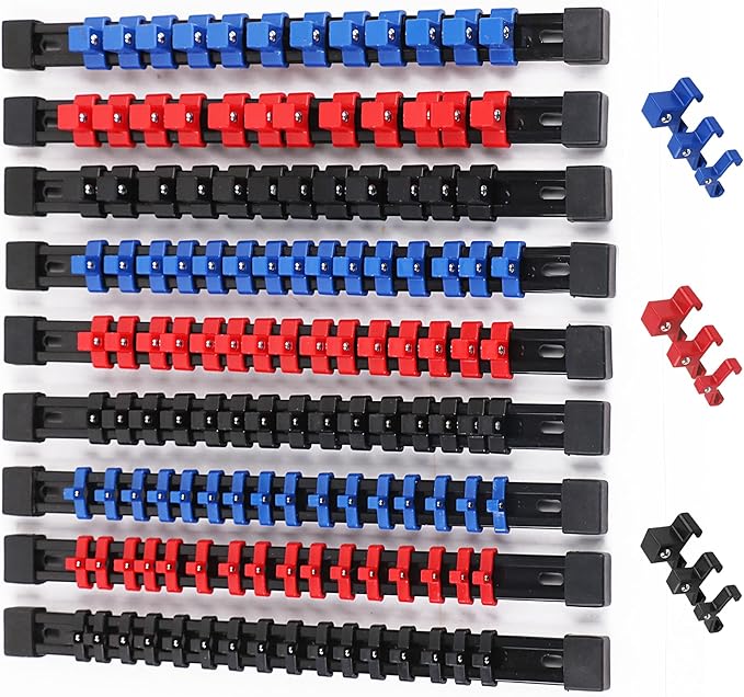 V465-66073-195596-00 SWANLAKE Organizer Socket Holder, 9PCS 1/4-Inch x 48 Clips, 3/8-Inch x 45 Clips, 1/2-Inch x 36 Clips, Premium Quality Socket Clip Rail Holder (9PC) - Image 1