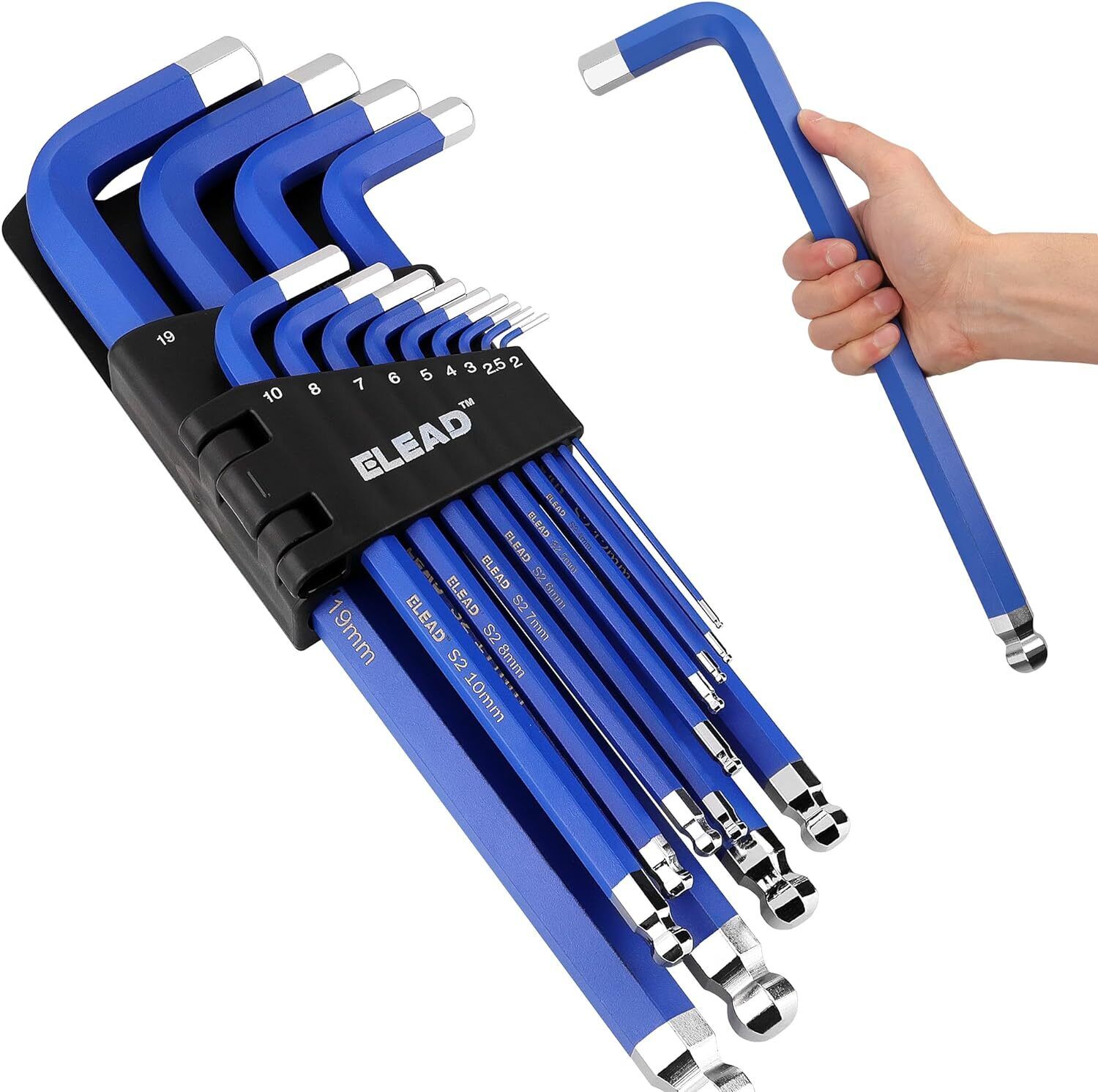 V465-70041-186529-00 ELEAD 13Pc Extra Large Hex Key Set Long Allen Key Wrench Ball End Metric 2-19mm - Image 1