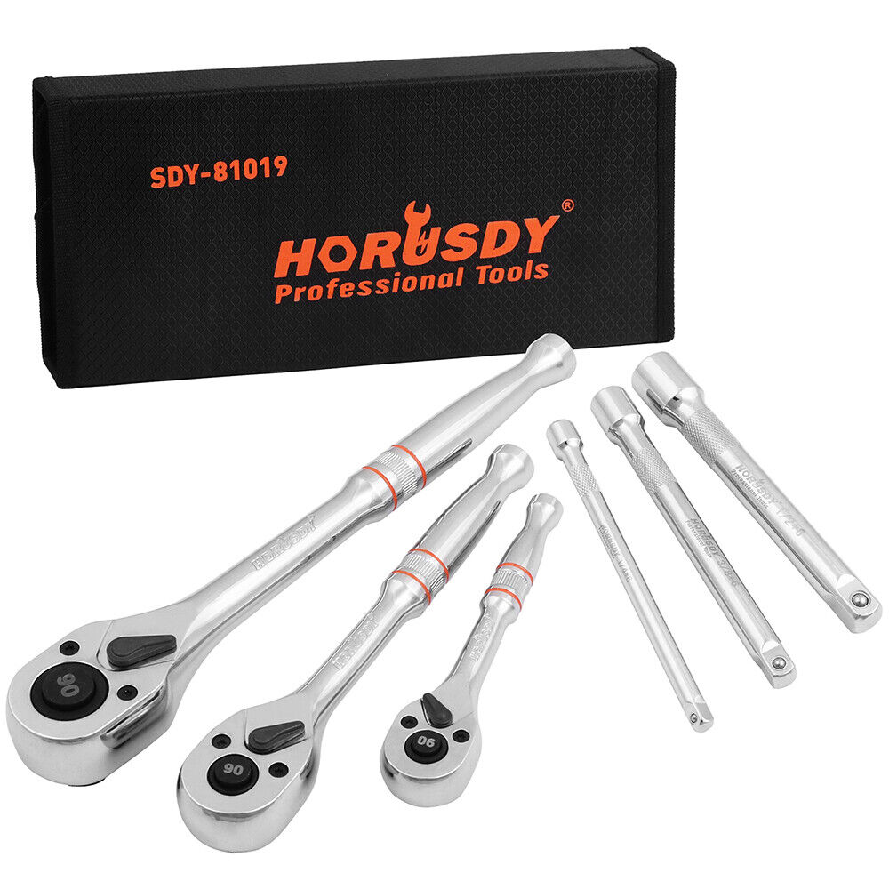 V465-81019-98468-00 Mini Ratchet Spanner 1/2 3/8 1/4 Drive 90 Tooth Extension Bar Workshop With Bag - Image 1