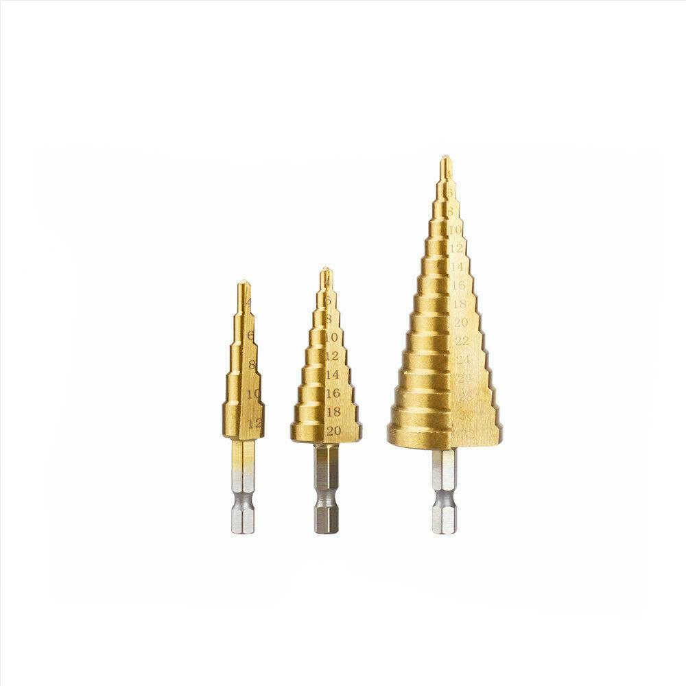 V465-SDY-88432-85264-00 HSS 3pcs Steel Step Cone Set Drill Titanium Bit Hole Cutter 4-12/20/32mm Pouch - Image 1
