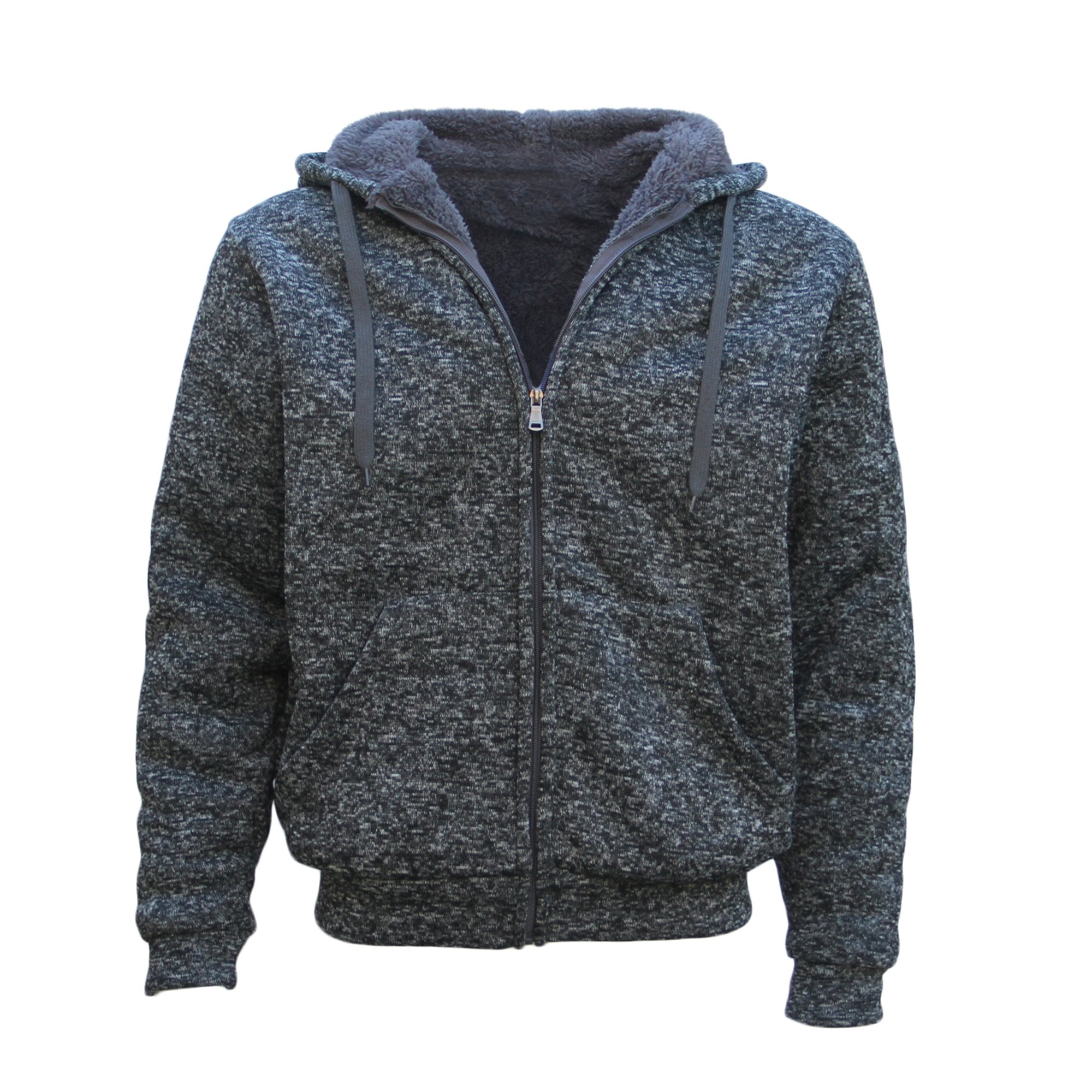 V474-216176-103864-00 Men's Thick Zip Up Hooded Hoodie w Winter Sherpa Fur Jumper Coat Jacket Sweater, Dark Grey, 3XL - Image 1