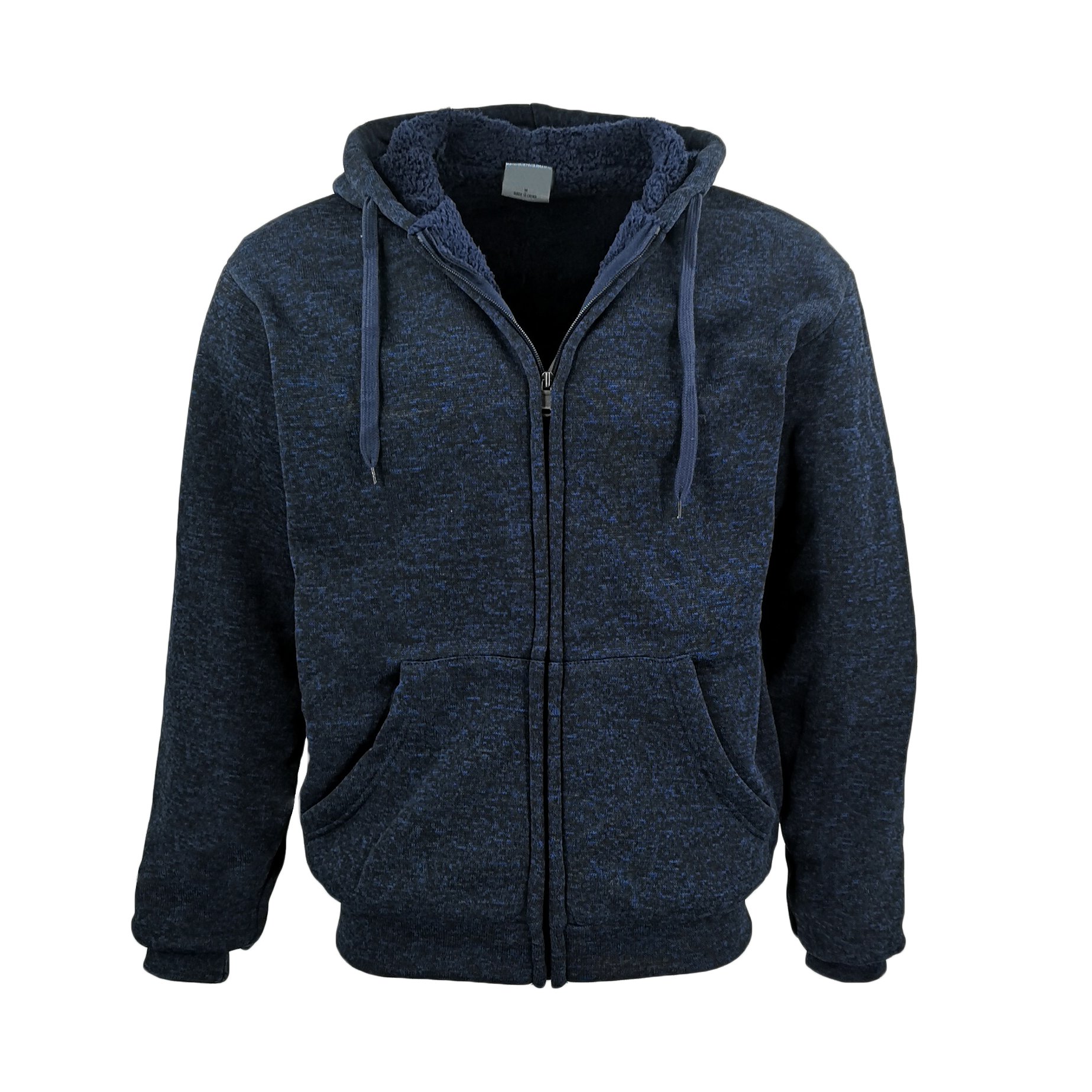 V474-249918-103906-00 Men's Thick Zip Up Hooded Hoodie w Winter Sherpa Fur Jumper Coat Jacket Sweater, Navy, 2XL - Image 1