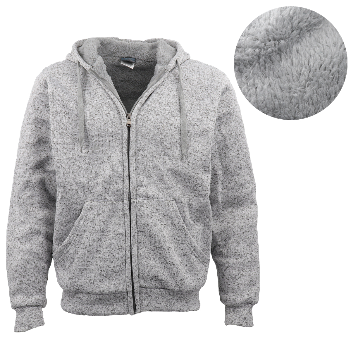 V474-418058-103920-00 Men's Thick Zip Up Hooded Hoodie w Winter Sherpa Fur Jumper Coat Jacket Sweater, Light Grey, XL - Image 1