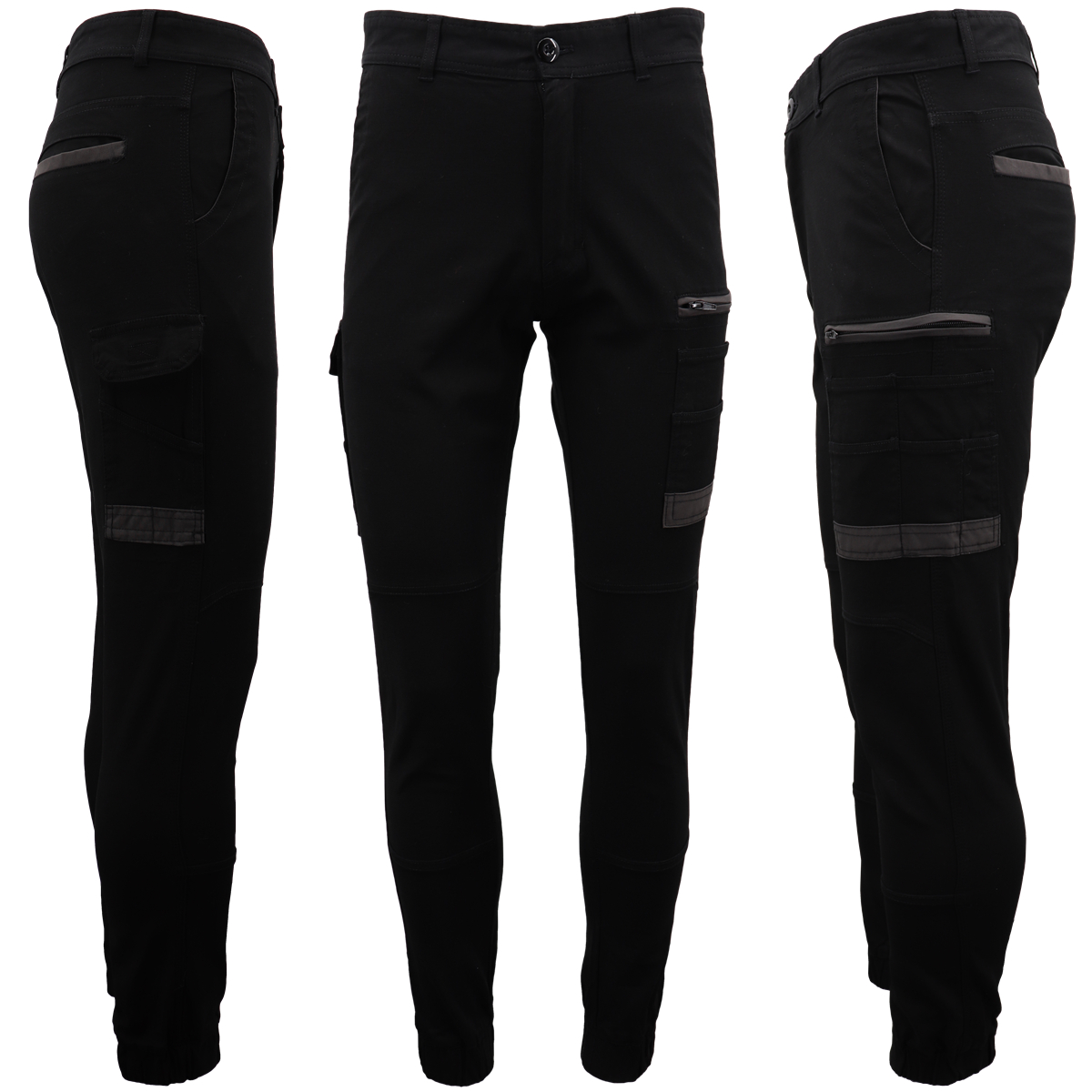 V474-497035-202505071546-00 Men's Cargo Cotton Drill Work Pants UPF 50+ 13 Pockets Tradies Workwear Trousers, Black, 32 - Image 1
