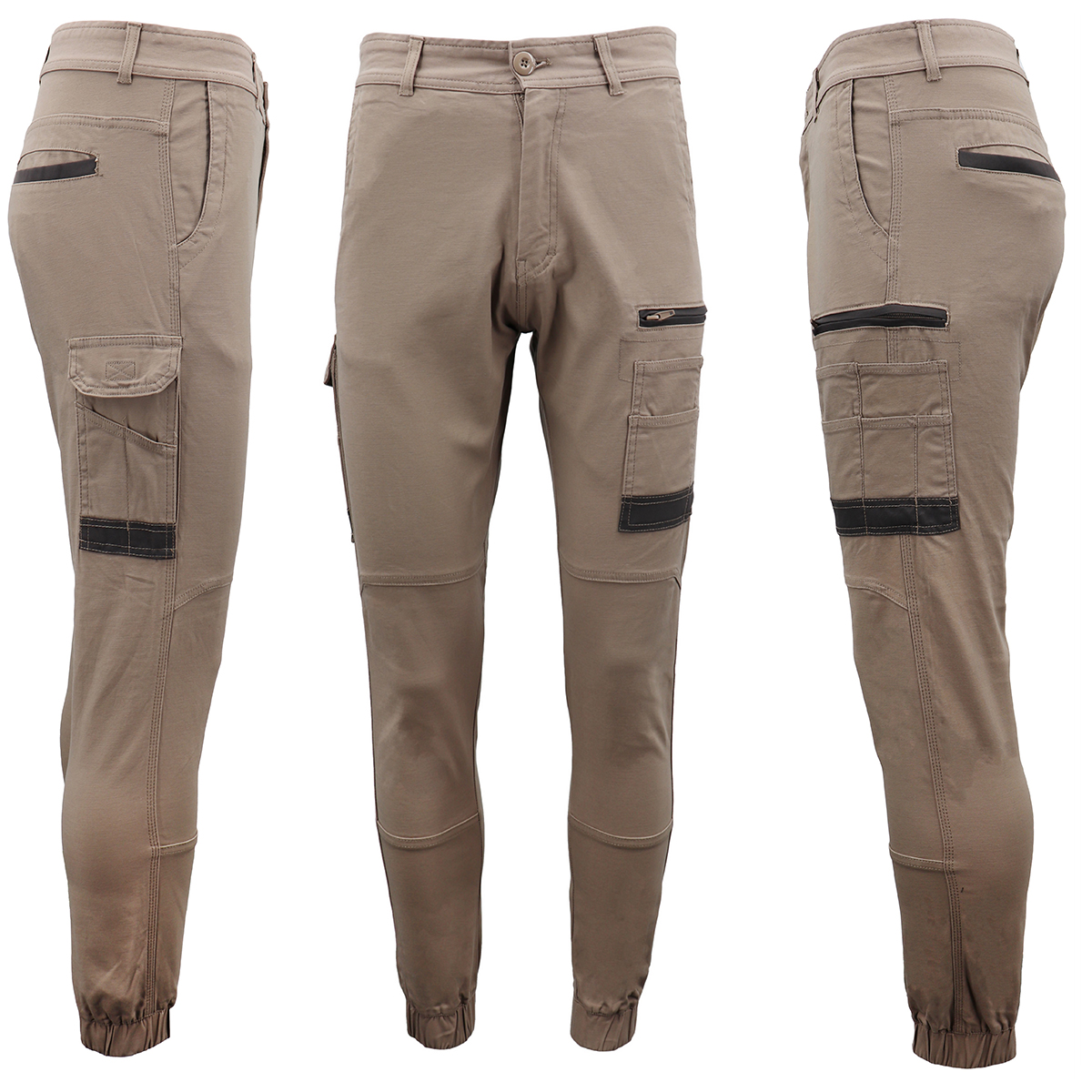 V474-497052-141568-00 Men's Cargo Cotton Drill Work Pants UPF 50+ 13 Pockets Tradies Workwear Trousers, Khaki, 38 - Image 1