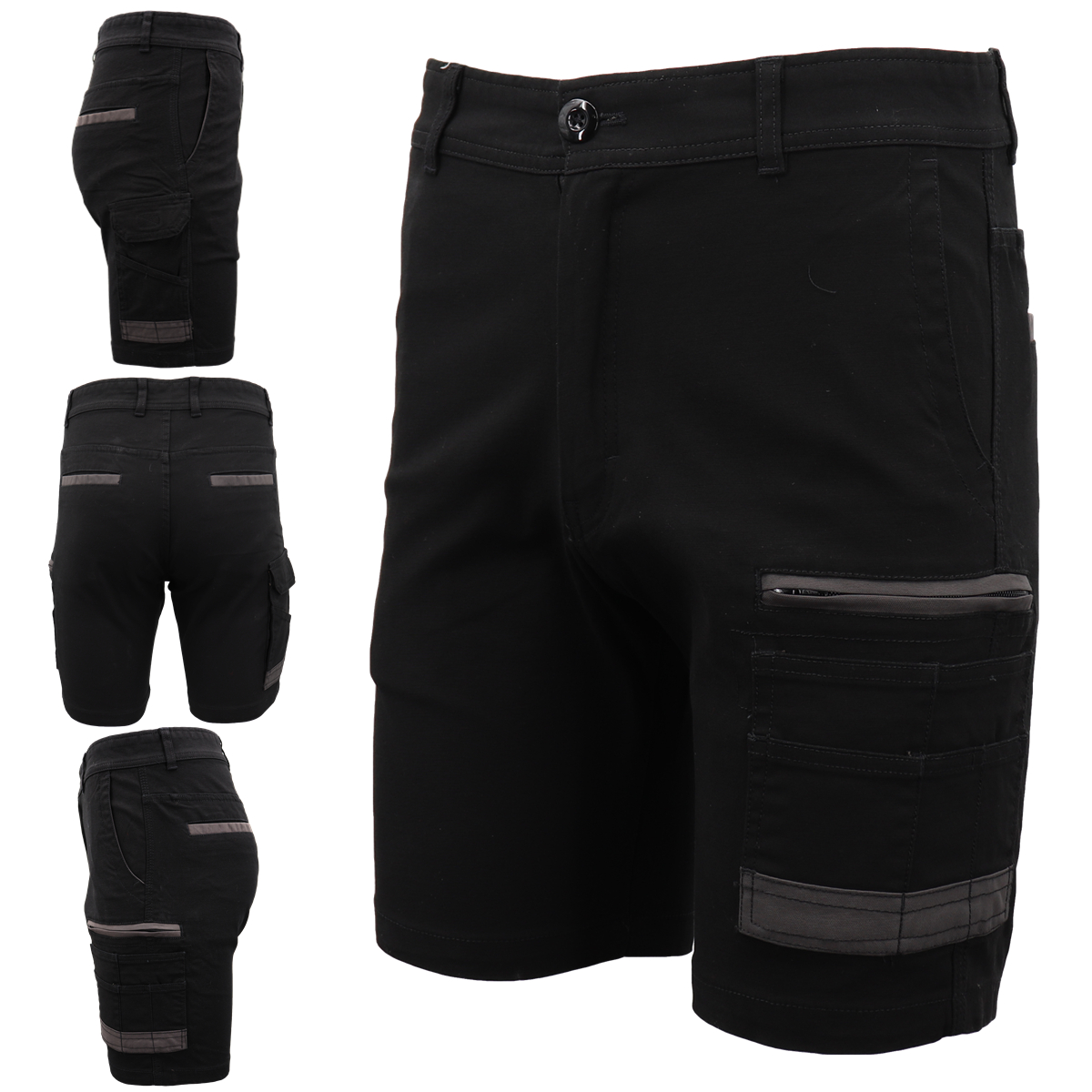 V474-497273-216798-00 Mens Cargo Cotton Drill Work Shorts UPF 50+ 13 Pockets Tradies Workwear Trousers, Black, 32 - Image 1