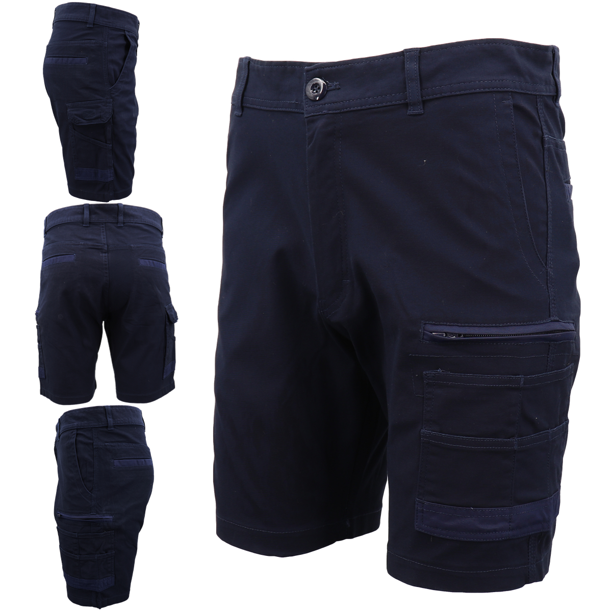 V474-497282-219324-00 Mens Cargo Cotton Drill Work Shorts UPF 50+ 13 Pockets Tradies Workwear Trousers, Navy, 36 - Image 1