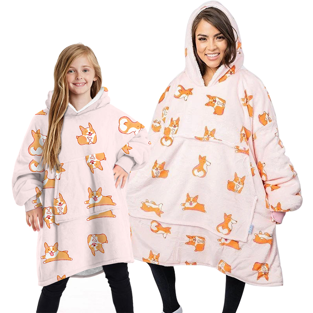 V474-508132-103624-00 Oversized Soft Pullover Plain Hoodie Warm Fleece Blanket Plush Winter Sweatshirt, Dogs (Pink), Adult - Image 1