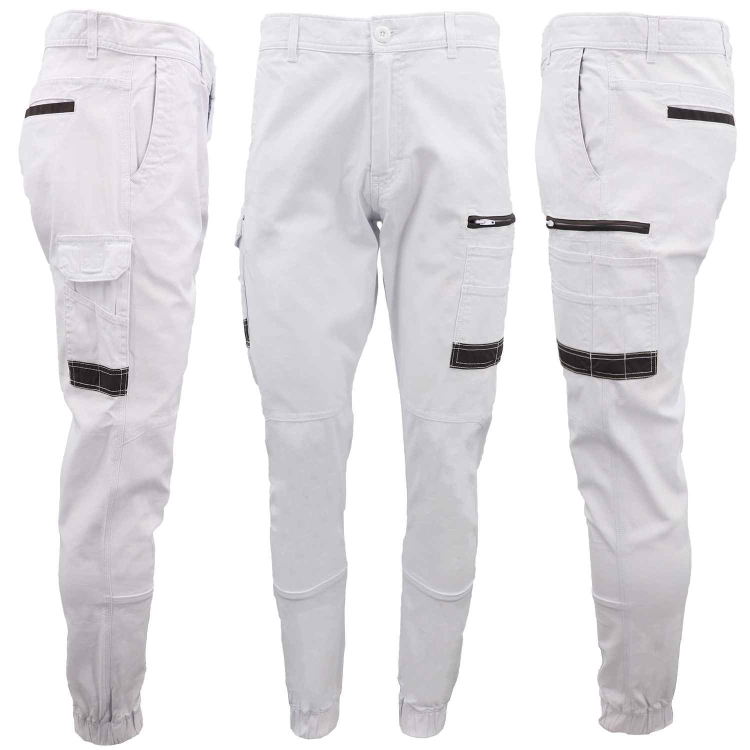 V474-578173-141566-00 Men's Cargo Cotton Drill Work Pants UPF 50+ 13 Pockets Tradies Workwear Trousers, White, 38 - Image 1