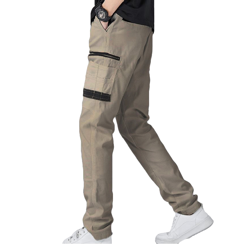 V474-578411-141563-00 Men's Cotton Drill Cargo Work Pants UPF 50+ 13 Pockets Tradies Workwear Trousers, Khaki, 40 - Image 1